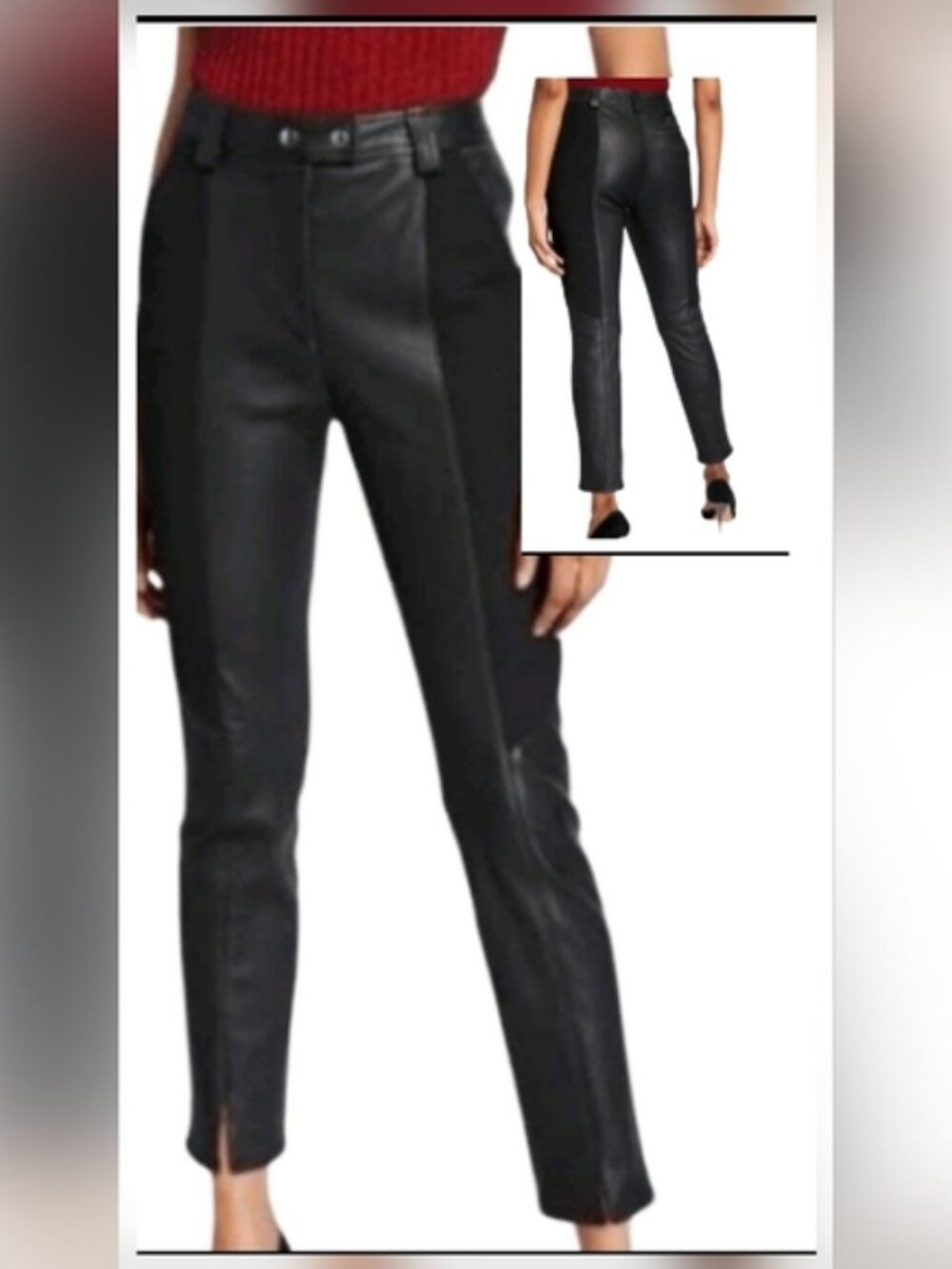 A.L.C. SZ 2 Devin Black Lamb Leather Pants W/Panels High Rise Skinny Split Hem